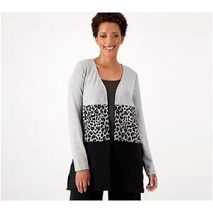 BELLE‎ BY KIM GRAVEL NEW $61 Brushed Knit Duster Cardigan Grey Animal 1XP